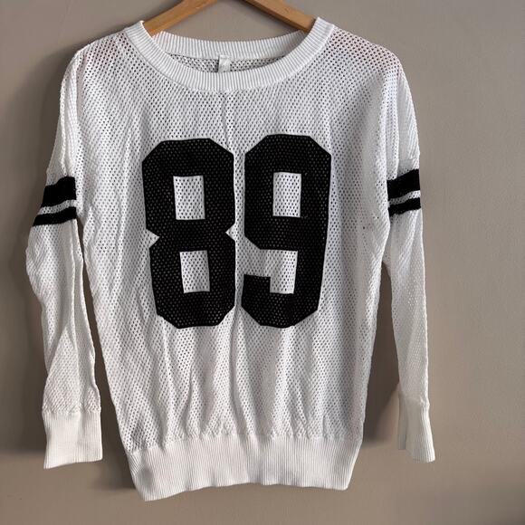 Uniquely Lorna Jane 89 Knit White and Black Open Knit Jersey Sweater Size Small - Picture 1 of 5